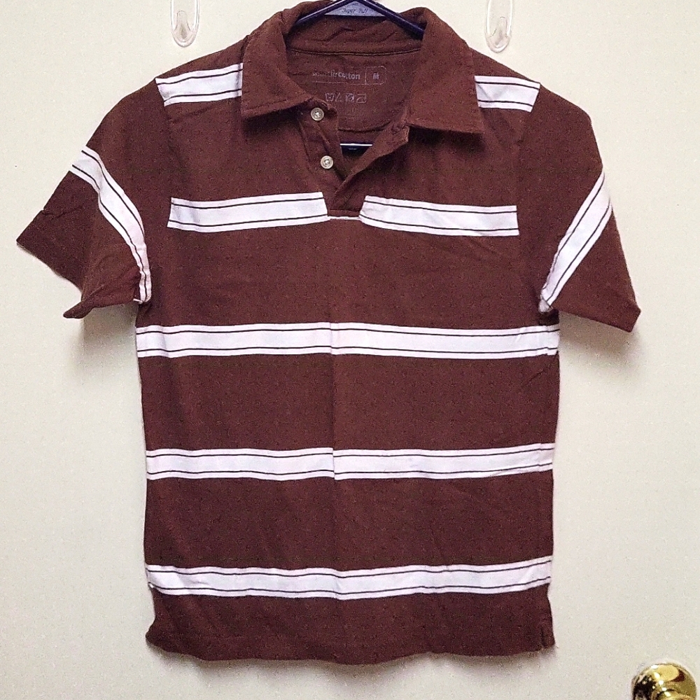 Vintage Seattle Cotton Brown and White Stripe Short Sleeve Polo